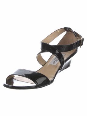 Jimmy Choo Black Patent Crisscross Low-Wedge Sandal size 40